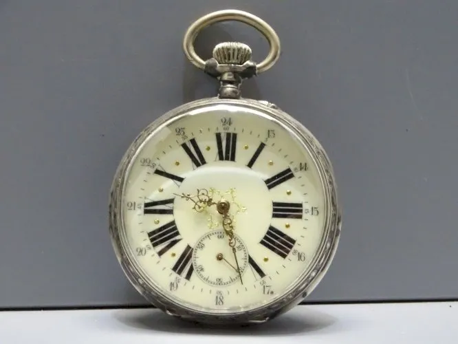 -ANCIEN GROS REGULATEUR MONTRE GOUSSET BOITIER ARGENT MASSIF 800