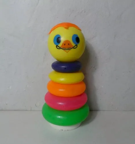 ancien jouet Educalux poussin anneaux à empiler Vintage