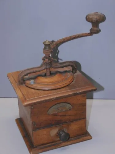 -ANCIEN MOULIN A CAFE BOIS PEUGEOT FRERES MODELE T CAISSE NOYER COLLECTION