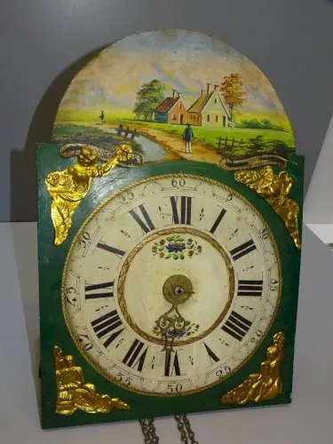 -ANCIEN MOUVEMENT HORLOGE COMTOISE LANTERNE DEBUT XIX cage bronze cadran peint D