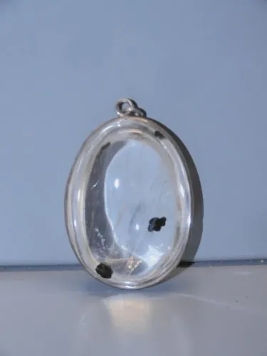 -ANCIEN PENDENTIF CRISTAL de ROCHE avec INCLUSIONS NOIRES MONTURE ARGENT