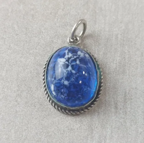 Ancien pendentif, en argent et pierre lapis lazuli / sodalite, vintage