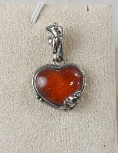 Ancien pendentif, pierre ambre, en argent, Worth & Douglas, vintage