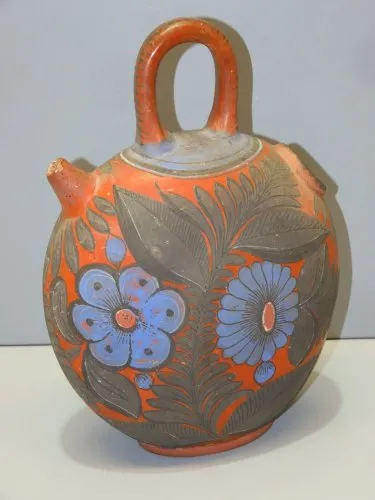 -ANCIEN PICHET de MARIAGE POTERIE MEXICAINE COLOREE SOUVENIR de VOYAGE Déco  D