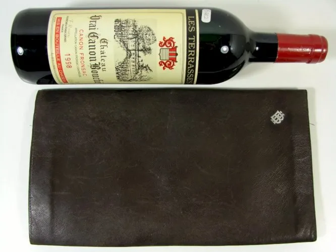 Ancien pochette porte document cuir marron monogramme BH argent massif poincons