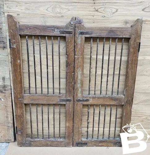 Ancien portillon en teck birman et fer forgé