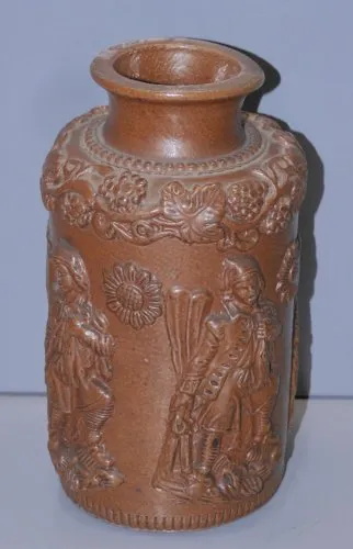 -ANCIEN POT A TABAC GRES de BEAUVAISIS PERSONNAGES en APPLIQUE FUMEUR VITRINE D