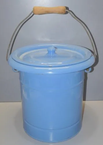 -ANCIEN POT de CHAMBRE TOLE EMAILLEE BLEUE émail POT D'AISANCE COLLECTION DECO D
