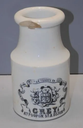 -ANCIEN POT MOUTARDE GREY POUPON CERAMIQUE EPAISSE CREIL & MONTEREAU VITRINE  D