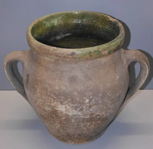 -ANCIEN POT TERRE CUITE INTERIEUR VERNISSE VERT CHAPELLE DES POTS déco  D