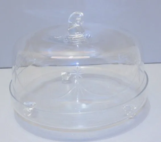 -ANCIEN PRESENTOIR à MIGNARDISES CLOCHE Verre gravé étoiles Sur 3 Pieds D