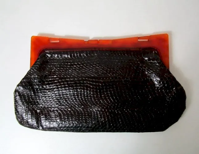 Ancien sac à main cuir lézard bakélite années 50