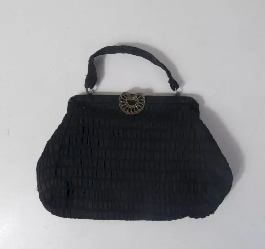 Ancien sac à main de soirée minaudière art déco en tissu gauffré vintage