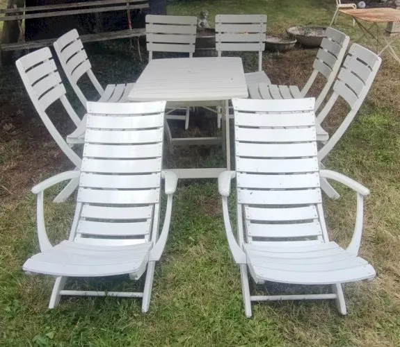 Ancien Salon De Jardin Bois Chaises + Transats+ Table /Extérieur Vintage Gleizes