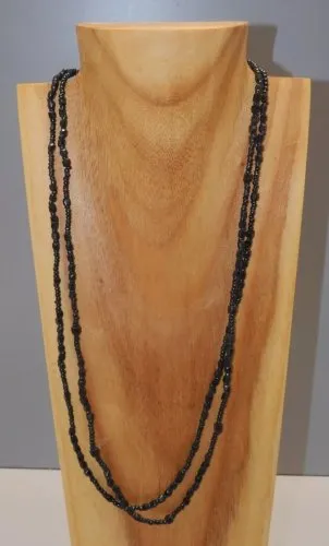 -ANCIEN SAUTOIR PERLES DE GEAI ou VERRE NOIR FERMOIR OR 18 CARATS BIJOU  D