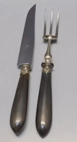 -ANCIEN SERVICE A DECOUPER MANCHES CORNE LAME COUTEAU Gravée ST FRANCE D