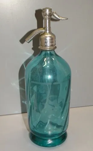 -ANCIEN SIPHON VERRE BLEU AVEC SA PAILLE VERRE CIRIER PAVARD PARIS  D
