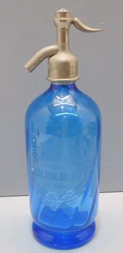 -ANCIEN SIPHON VERRE BLEU BRASSERIE SAINT YRIEX G CH HOLDERER HAUTE VIENNE D