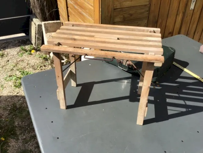Ancien Tabouret Pliant Bois - Pêche, Pique-Nique