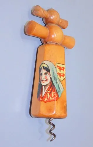 -ANCIEN TIRE BOUCHON BOIS A HELICE marqué LOURDES COLLECTION SOUVENIR  D