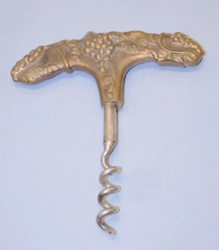 - ANCIEN TIRE BOUCHON POIGNEE BRONZE GRAPPES PAMPRES de RAISIN COLLECTION