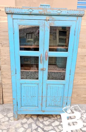 Ancien vaisselier Art déco en teck birman