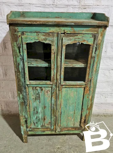 Ancien vaisselier vert en teck birman