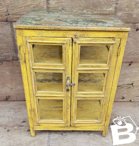 Ancien vaisselier vitré en teck birman