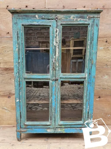 Ancien vaisselier vitrée en teck birman