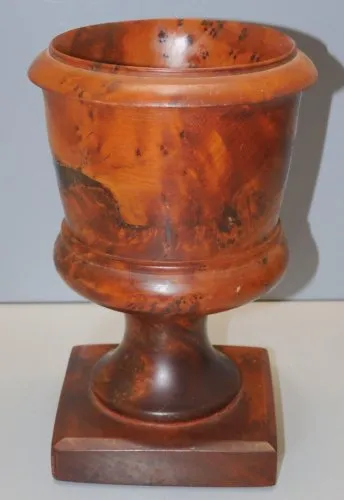 -ANCIEN VASE MEDICIS BOIS Tourné LOUPE de THUYA XXe collection déco Fleurs  D