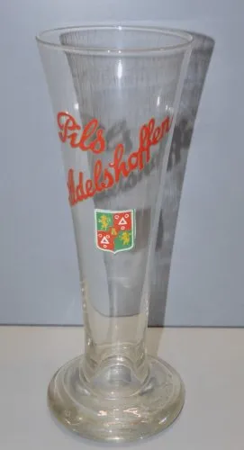 -ANCIEN VERRE A BIERE ADELSHOFFEN LETTRES EMAIL ROUGE en EPAISSEUR COLLECTION D