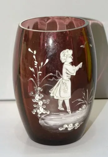 -ANCIEN VERRE PETITE CHOPE MARY GREGORY VERRE COULEUR MAUVE COLLECTION  D
