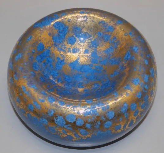 -ANCIEN VIDE POCHE CERAMIQUE BLEUE avec DORURES Signé signature à déchiffrer  D