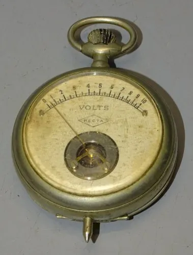 -ANCIEN VOLTMETRE de POCHE 10 VOLTS RECTA FORME MONTRE GOUSSET ARGENTAN D