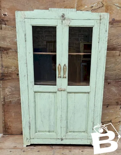 Ancienne armoire vitrée Art déco en teck birman