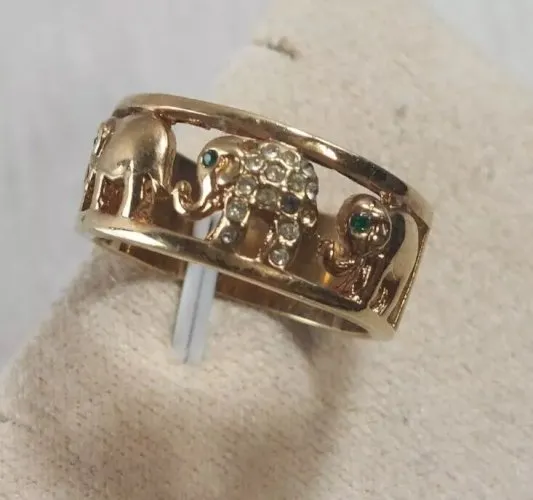 Ancienne bague, décor éléphant, en métal doré, Seta