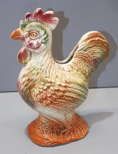 -ANCIENNE BELLE TIRELIRE COQ BARBOTINE OBJET de COLLECTION VITRINE DECO  D