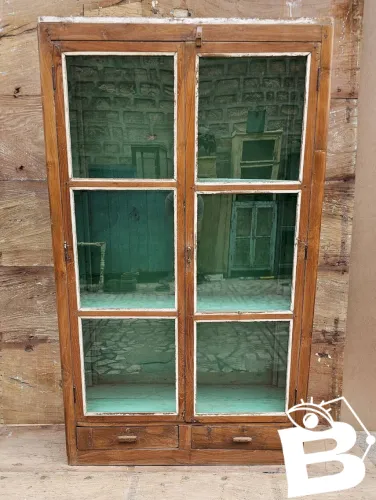 Ancienne bibliothèque vitrée Art déco en teck birman