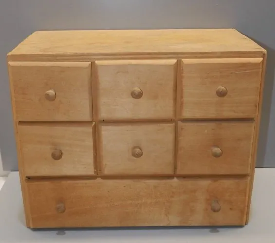 -ANCIENNE BOITE BOIS avec 7 tiroirs collection déco rangement XXe mercerie D
