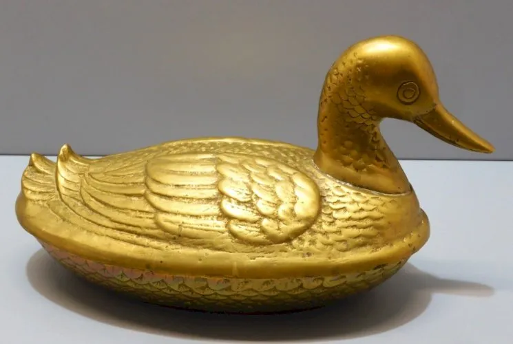 - ANCIENNE BOITE CANARD LAITON XXe objet déco Boite à Bonbons VIDE POCHE D