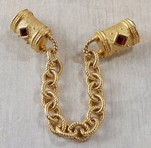 Ancienne broche, chaine chatelaine, Monet, vintage