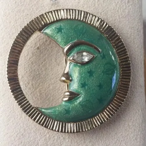 Ancienne broche, demi lune, en métal doré, Igo, vintage