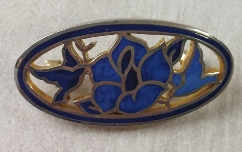 Ancienne broche émaillée, fleur bleue, vintage