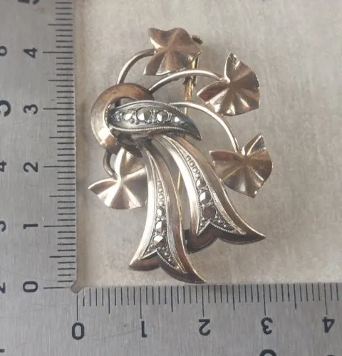 Ancienne broche en argent / vermeil, décor marcassite, Georges Legros, art deco