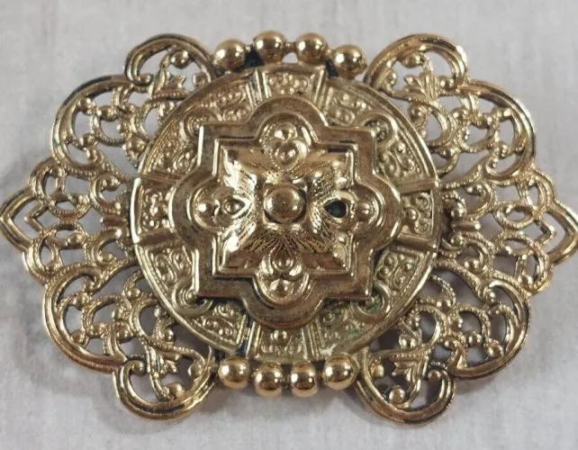Ancienne broche en métal doré, Gil d'Agena, vintage