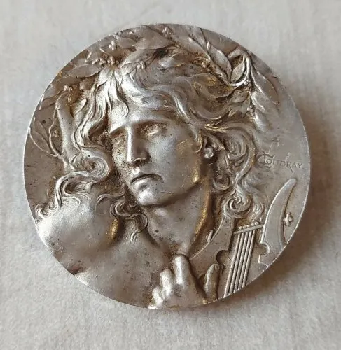 Ancienne broche Orphée, Lucien Coudray, en bronze argenté