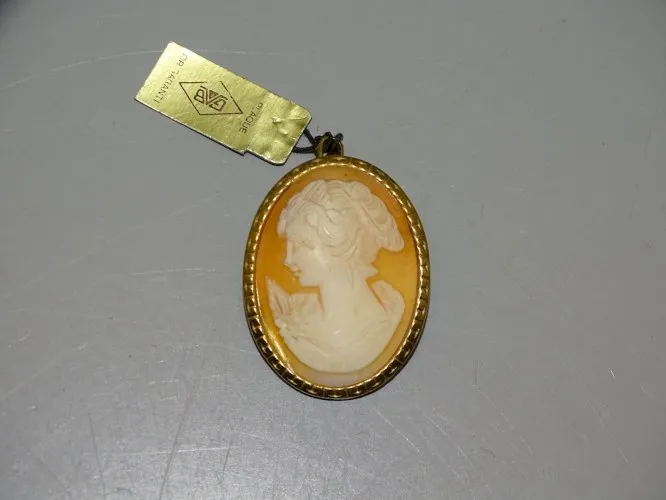 -ANCIENNE BROCHE PENDENTIF CAMEE ART DECO PROFIL JEUNE FEMME Bijou ancien