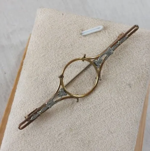 Ancienne broche porte photo ou autre, en métal doré et argenté, art déco