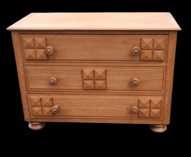 Ancienne Commode 3 Tiroirs Chêne Massif Art Déco Attribuée Charles Dudouyt 1930