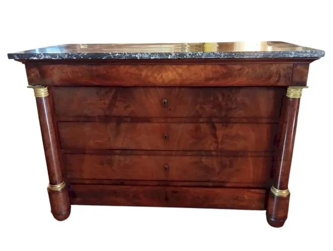 Ancienne Commode 5 Tiroirs + Lit 120 x 180 Époque Empire 19 Ème Siècle